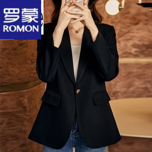 ROMON Light Luxury Women's Casual Small Blazer Women's 2025 Spring and Autumn New Korean Style High-end Commuting Top Single Black Suit XL