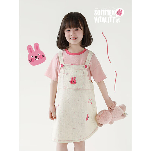 YouYou Girls Linte Pet Park Series 2025 Summer Simple Lapa Shirts Retro Denim Set Multi-Piece Shorts Camiseta Pink (x4859) 90 cm