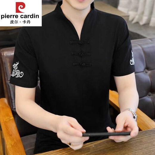 Piercadan Ice Seide T-Shirt Herren kurzärmelig 2025 Neue Männerkleidung Chinesische Stil Chinesischer Stil mit V-Ausschnitt mit halbärmeligem Sommer.