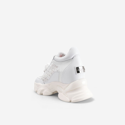 IiJin 2024 new style 9.5cm thick sole inner heightening breathable mesh sequin flower casual dad shoes for women YF677RAM white 36