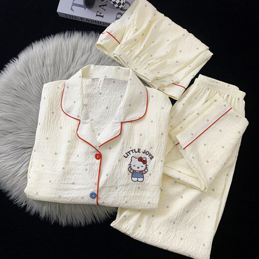 Jingpufei HelloKitty short-sleeved pajamas three-piece set cute Melody cotton silk home clothes Yunduo Cotton-9906# Star Puppy Three-piece set L [Suggested 100-120Jin [Jin equals 0.5 kg]]