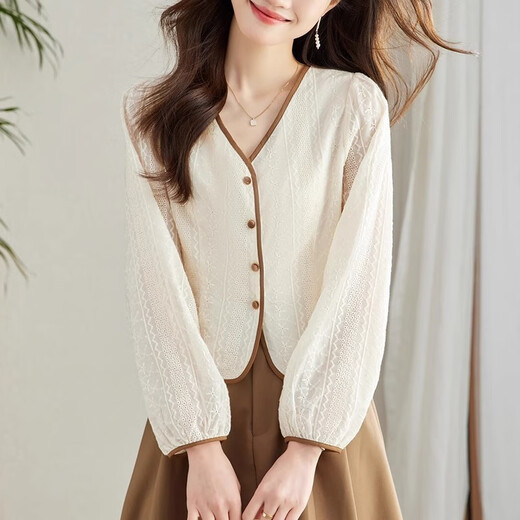 S.SOFEA Camisa francesa coreana 2025 Camisa de manga larga suelta y de moda 1049# caqui L Recomendado 110-125Jin [Jin equivale a 0.5 kg]