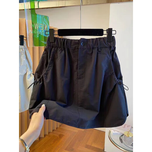 Trumpchi Vadern Korean version summer fat mm plus size 300 Jin [Jin equals 0.5 kg] design touching tooling retro skirt short skirt women loose high waist black R831 XL 120-150 Jin [Jin equals 0.5 kg]