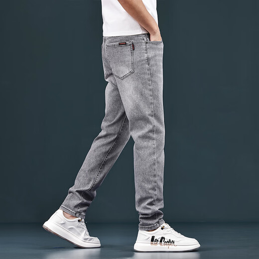 CANELIN KISKHA high-end black jeans for men 2025 new slim fit small feet summer trendy brand stretch casual autumn and winter trousers for men 1049 gray regular (71.9% cotton) 33 yards