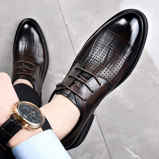 SUSTYLE International Light Luxury Brand Summer Real Cowhide Men's Anti-Slip and Wear-resistant 2024 New Hollow Cold Leather Shoes High-end All Cowhide Black 13701 41 Leather Shoes Standard Size
