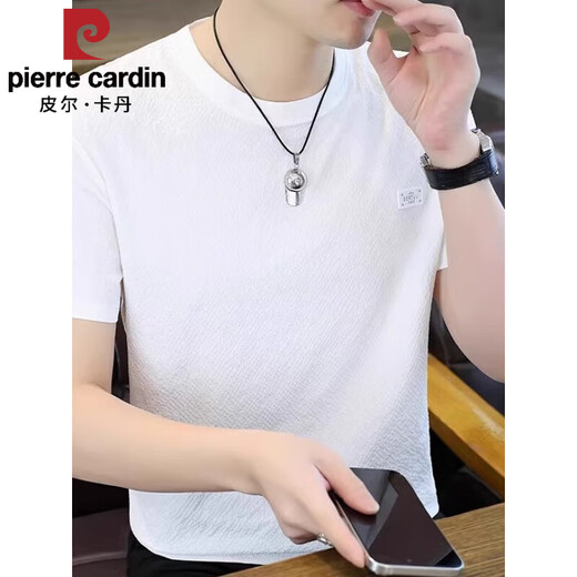Pierre cardin 2025 new men's short-sleeved shirt for summer light luxury versatile T-shirt cool and high-quality trend fast dry ice silk shirt 9856 white M [100-120Jin [Jin equals 0.5 kg]]