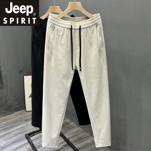 JEEP SPIRIT吉普设计男装时尚色织休闲裤男士小脚哈伦裤修身春夏季款九分裤子 米色 M