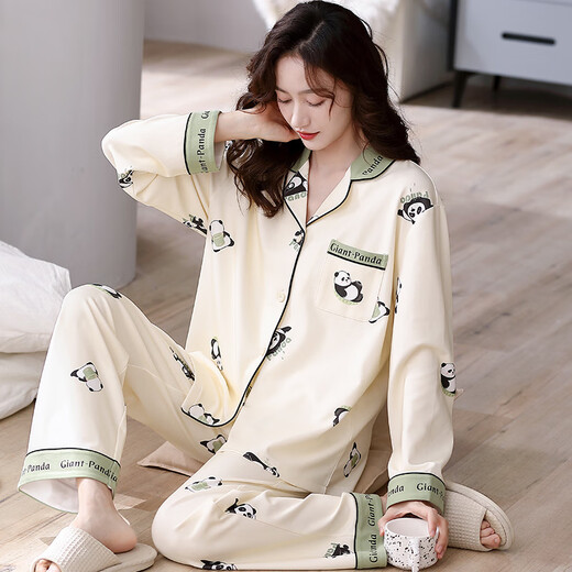 
Kpdwfms pure cotton pajamas for women in spring and autumn long-sleeved cardigan for all cotton four-season home clothing two-piece set NSALM-QZ9227 XL (recommended weight 116-130 Jin [Jin equals 0.5 kg]) All size