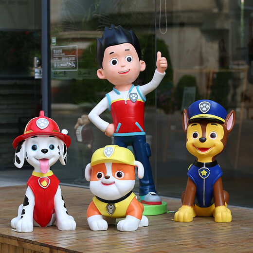 Cartoon animation character Paw Paw Team Fiberglass Sculpture Shopping Mall Real Estate Real Estate Kindergarten Landscape Decorative Ornaments Paw Dog Combination Three-piece Set
