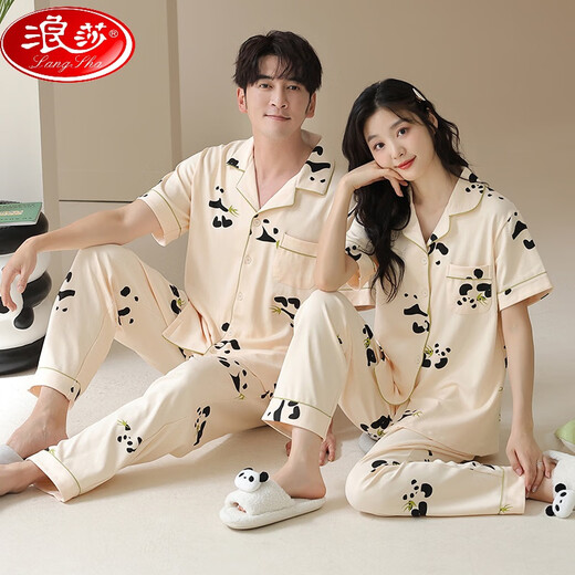 浪莎（LangSha）情侣睡衣可爱2025新款纯棉短袖开衫大码男女夏天可外穿家居服套装 6221 2XL 【两套价】单女M+单男