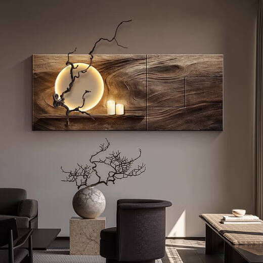 Pupanfeng living room decoration painting retro feeling sofa background wall hanging painting simple atmosphere tea room mural light B style - dead wood spring 12048c remote control lamp painting power bank + warm light