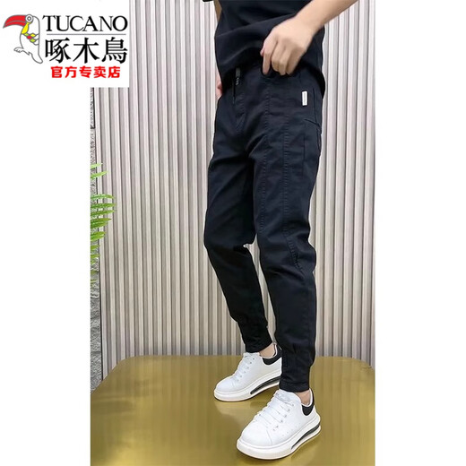 Woodpecker (Tucano) Été Nouveau pantalon décontracté pour le beau pantalon de travail élastique mince pour hommes pour le printemps et l'automne plus en velours hiver petit pantalon harem noir un style 28, 90-100jin [Jin est égal à 0,5 kg]