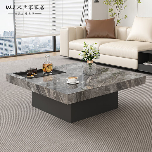 Il jiangong italien minimaliste rock rock table bas basse luxe luxe moderne simple salon marbre petit appartement carré haut et basse combinaison 80 * 80 * 45 petite table basse + 120 * 120 * 3523 Ensemble entier