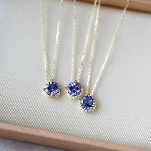 Pop Japanese starJewelry natural tanzanite 18K gold necklace light luxury amethyst agete Akado pendant natural tanzanite necklace