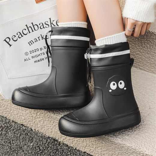 JCZS Deutsche Qualität Regenstiefel süße Regenstiefel Frauen neuer Stil der wasserdichten und rutschfesten Weichstiefel für Erwachsene mit Erwachsenen, weiße Kohlebällchen (Einzelschuhe) Standardgröße 37-38 (innere Länge 24 cm)