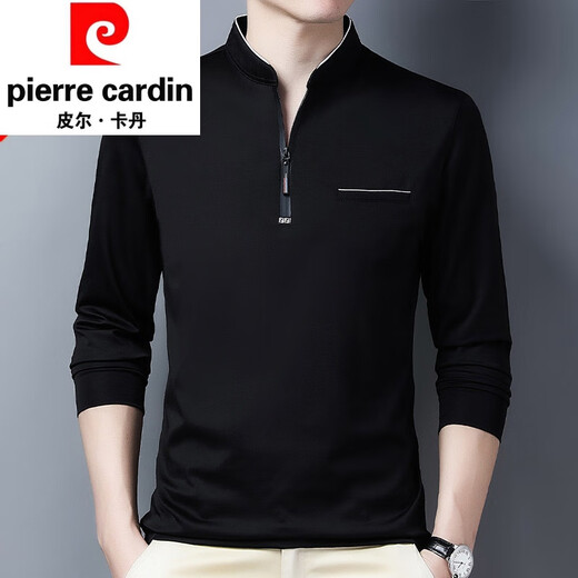 Pierre cardin high-end pure cotton long-sleeved T-shirt men's casual thin T-shirt tops in spring and autumn middle-aged men's stand-up collar base shirt long sleeves 6623 rose red thin model M 165 suggestion 120 Jin [Jin equals 0.5 kg]