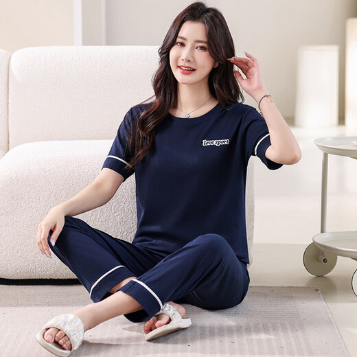 浪莎（LangSha）睡衣女夏季纯棉短袖薄款2025年新款夏天休闲棉可外穿长裤家居服 7374豆沙粉 L 100-120斤