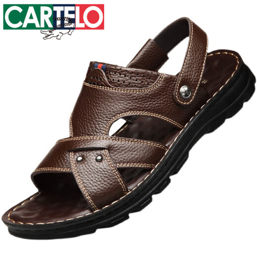 Cartelo Cartelo Cowskin Head-Layer Cowhide Sandals Real Cuir Summer Sandals Men's Men's Men's Men's Casual-Wear Driving Beach Chaussures de plage 9928 Brown [Top Cowhate] Flagrond Subvention officielle Subvention officielle 38 Subvention Pratique Premium