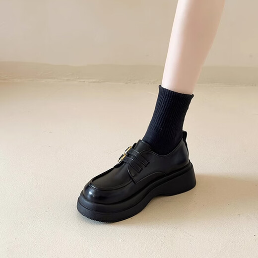 靖话英伦风小皮鞋女2025春夏季新款单鞋日系jk制服百搭玛丽珍乐福鞋子 黑色 38 (240mm)