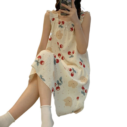 Single Nanwei Gaze Baumwoll Nachthemd Frauen Sommer Pyjama Ins windiger und hoch aussehendes reines und lustvolles Mädchen süßes Nachthemd Schwangeres Frauen Nachthemd 702 Kirschapricot 3xl empfohlen 150-170jin [Jin gleich 0,5 kg]