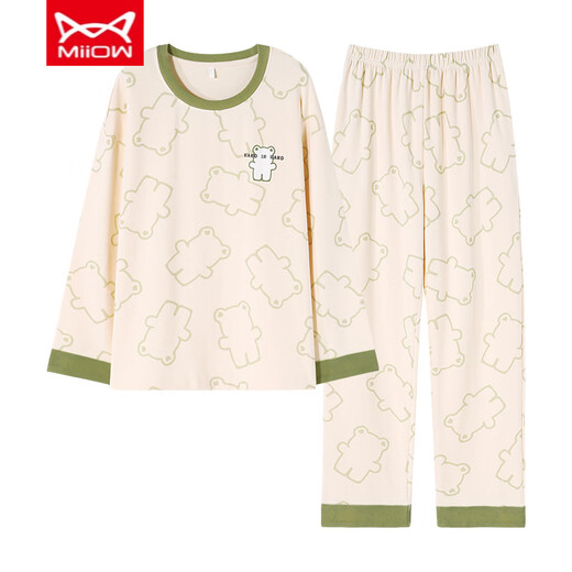 Catman MIIOW pajamas for women in spring and autumn new pure cotton long sleeves can be worn outside with casual two-piece set full pure cotton home clothing WZ1289 M (80-100Jin [Jin equals 0.5 kg])