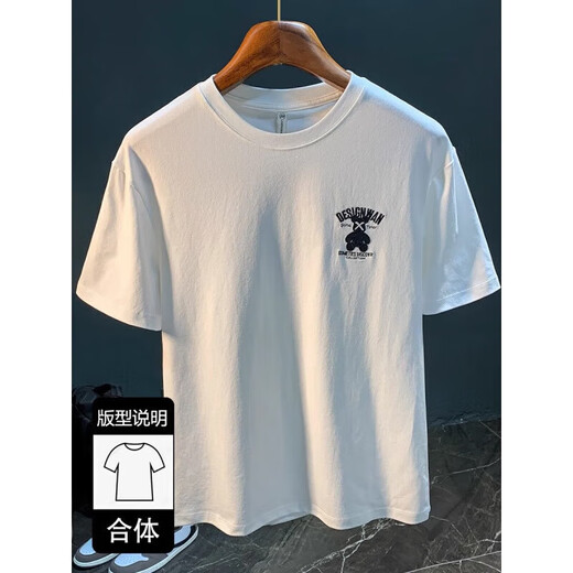 森马（Semir）官访2024新款潮牌网红小熊字母印花圆领短袖T恤男士修身棉质 9905白色 M 适合 95-108 斤穿