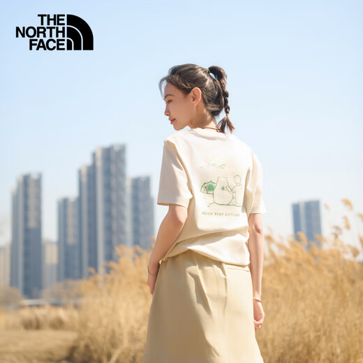 北面（The North Face）【都市经典系列】短袖T恤小熊 情侣款男女户外圆领25年夏季8F5R QLI/米白色 M