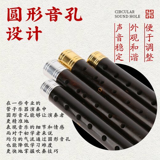 宏艺凤鸣（HongYiFengMing）乌木管子镀金箍乐器催泪管单管初学者演奏型圆孔 管子白箍D调+8