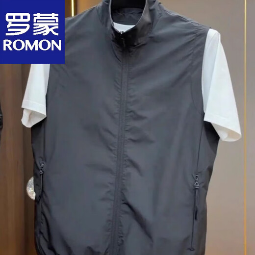 
Romont Garment Summer Men's Zipper Cardigan Business Casual 2025 New Light Sleeveless Top Fashion Stand Collar Vest Dark Gray 2XL [150-170Jin[Jin equals 0.5 kg]]