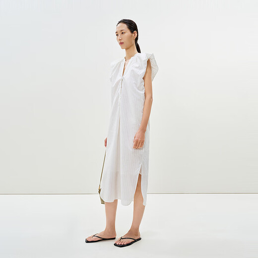 
LESS [same style in the mall] 2025 summer new casual stand collar sleeveless long dress 2P5G13240 008 black stripes M