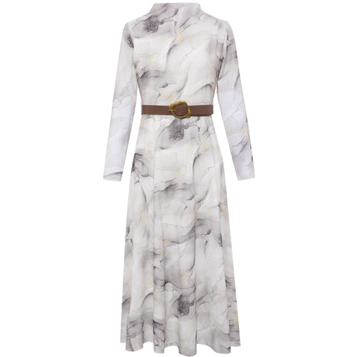Pink and blue wardrobe oriental charm artistic smudge dress for women's autumn clothes new lace-up waist long-sleeved skirt 533L702 Vanilla Apricot L