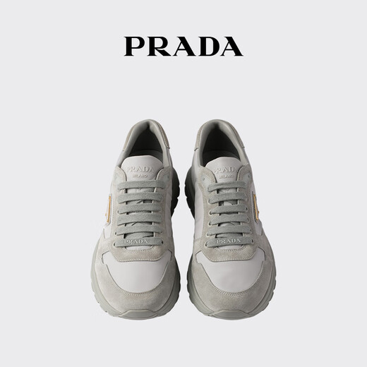 PRADA/Prada Gift Men's Prax 2.0 Regenerated Nylon and Suede Calf Leather Sneakers Cloud Gray 41 (7)