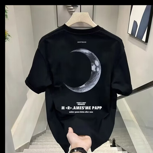 NJSKAKW港风短袖纯棉上衣男女款夏季宽松美式T恤新款潮牌情侣装半袖体恤 V761黑色(指南针) S 建议90-100斤