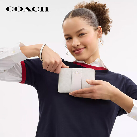 
CoaCH [Direct Supply of Brand] Women's Classic Logo Striped Pattern Corner Zipper Wrist Bag White CW854IMXU5