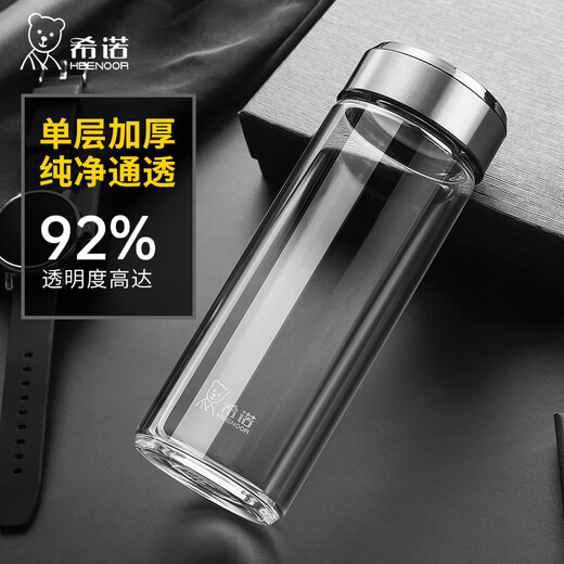 Copa de vidrio espesada de Heenoor en espesas té de té montado en el automóvil de una sola capa de una sola capacidad de agua a gran capacidad 410 ml con filtro-xn6191