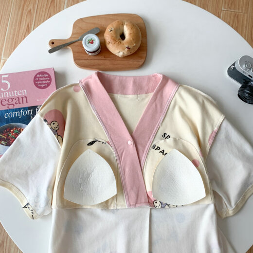 草景家孕妇睡衣夏季短袖待产裙带胸垫月子服医院进产房大码哺乳裙可外穿 QSY16813短袖裙子 L码 建议体重95-120斤左右