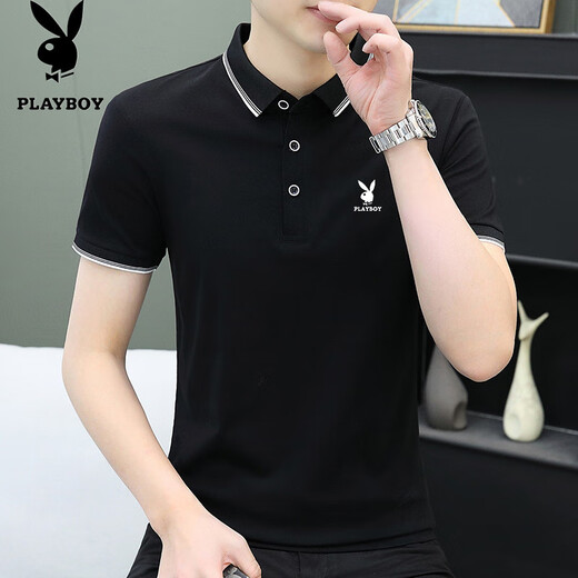 Playboy (Playboy) Новая чистое хлопковое мужская рубашка поло с коротким рукавом с коротким рукавом.