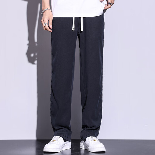 百圆裤业（BAIYUAN TROUSERS）莱赛尔天丝休闲裤宽松夏季薄款阔腿长裤运动男士裤子潮流百搭新款 1048黑色 M