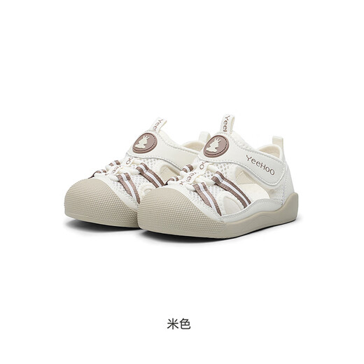 YEEHOO children's shoes summer breathable infant sandals soft sole non-slip toddler shoes mesh children's sandals beige size 21 recommended foot length 12-13cm