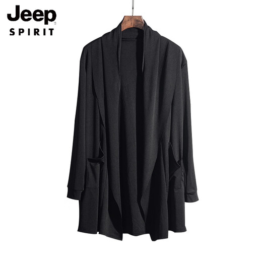 
JEEP SPIRIT summer windbreaker men's mid-length sunscreen men's thin coat spring and autumn handsome cape Korean student jacket trend 9901 cape black 2XL