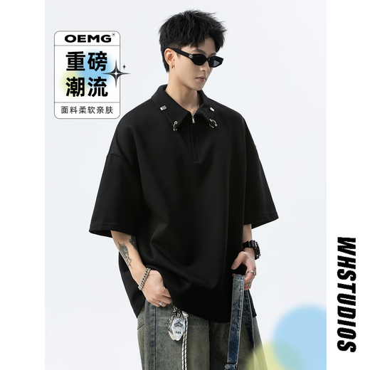 OEMG半拉链polo领短袖t恤男夏季五分袖cleanfit高级感上衣服半袖体恤 灰色 XL [建议110-130斤]