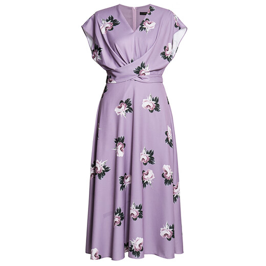 Roeyshouse loi stilvolle gedruckte Taillenkleid für Frauen 2025 Sommer neu eleganter V-Ausschnitt großer Saumrock 11981 Farbe S