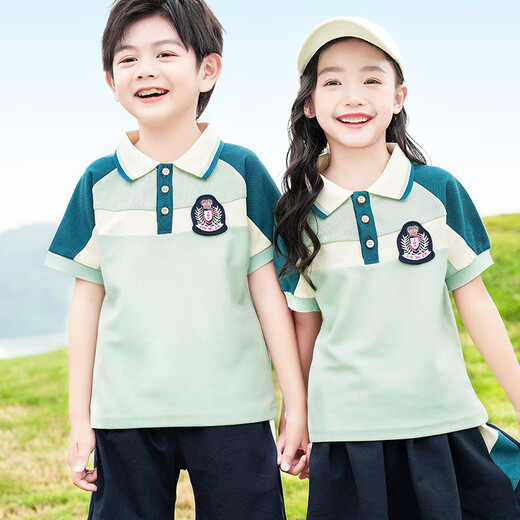 Tongran Kindergärtner Sommer Neue Grundschule Uniform Klassenuniformen 1. Juni Performance Kleidung Cotton Sports Britisch -Stil Set 6625 Kurzärmel + Shorts 100 Größe