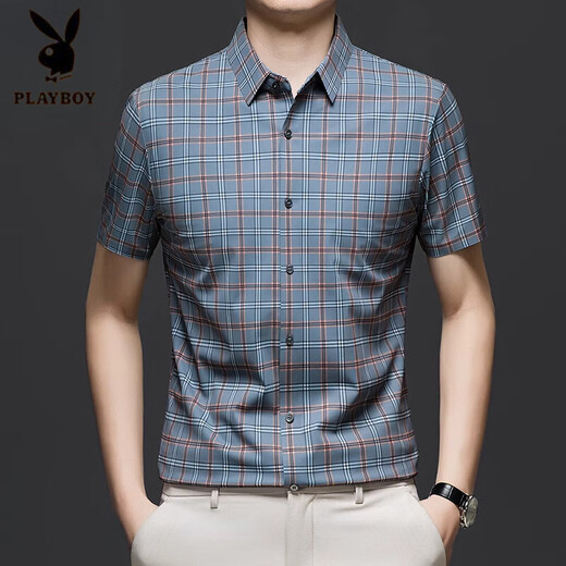 Playboy (Playboy) Camisa de manga corta de seda de hielo para hombres Camisa de media manga transpirable versátil de verano de mediana edad y jóvenes para hombres XD/6629 Camisa roja de manga corta S 165 [sugerido 100-120Jin [Jin equivale a 0.5 kg]]]