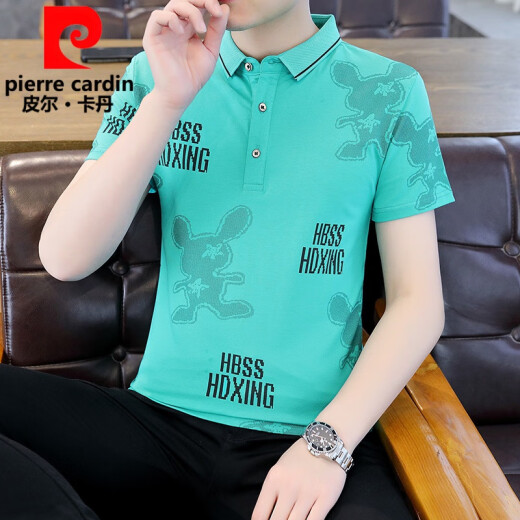 皮尔卡丹（pierre cardin）新款男士纯欲风polo.衫时尚韩版半袖青年印花棉质吸汗透气短袖t恤 9226黑色 3XL 150-160斤
