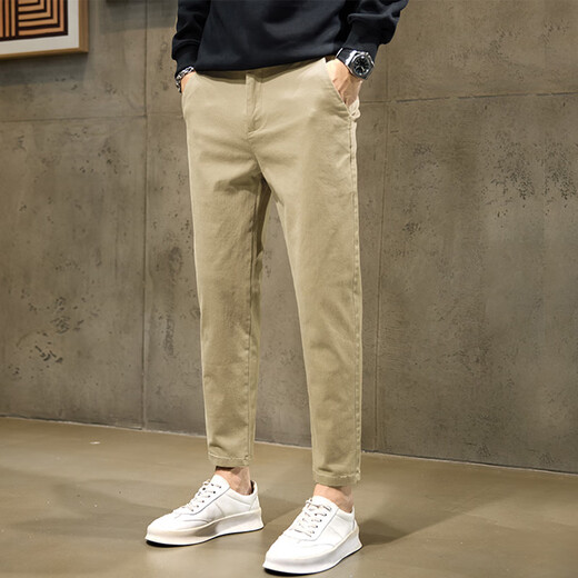 
Woodpecker casual pants for men 2025 new summer business nine-point straight stretch slim fit versatile trousers 1502 gray 30