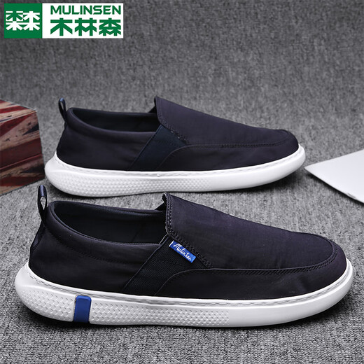 Mulinsen canvas shoes men's summer breathable and thin 2025 spring new shoes men's slip-on authentic old Beijing cloth shoes dark blue 42