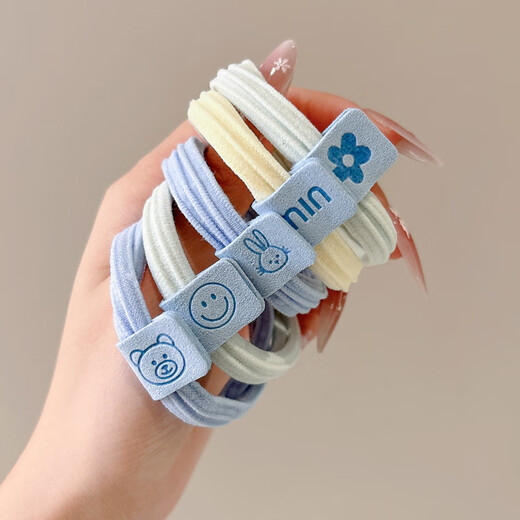 Demina's sweet sea salt blue hair band for women, high-end, fresh hair rope, high elasticity, durability, ponytail rubber band, versatile hair accessories, sea salt series, 5 pieces - blue label MIN