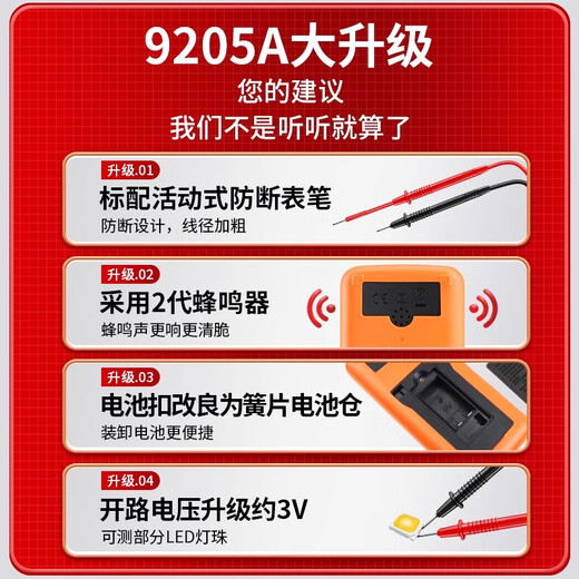 蒋之爱万用表数字高精度全智能防烧维修水电工专用便携家用小型DT9205A DT9205A标配【含9V电池+表笔】