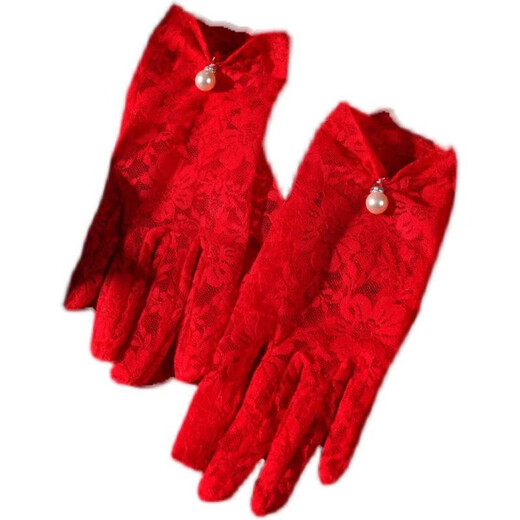 Farasha Bride Toast Guantes de boda Guantes de encaje corto para mujeres Red Fotografía Fotografía Foto de cumpleaños Guantes de guantes de encaje corto alrededor de 23 todo tamaño